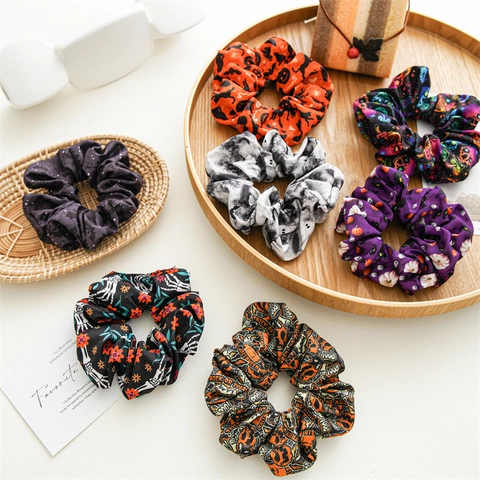 Halloween Pumpkin Bat Ghost Printed Fabric Headband And Knot Bow Hair Band Scrunchies Festive Hair Accessories For Women