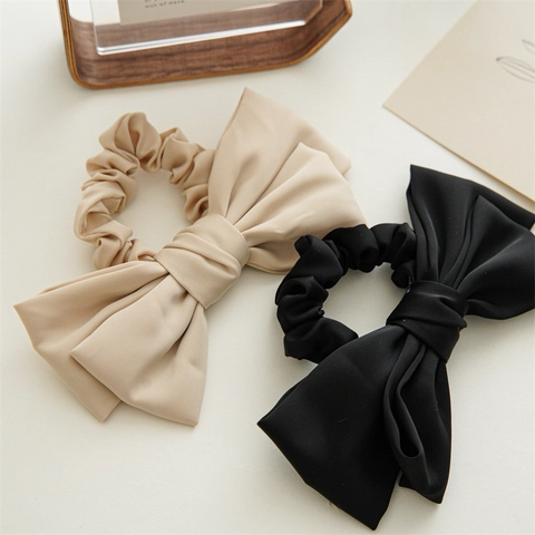 Large Satin Double Layer Bow Scrunchie Elegant Solid Color Hair Ties For Women Girls Fashion Hair Accessories
