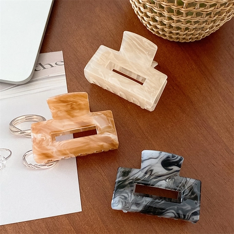 Elegante Pinza Per Capelli In Acetato Motivo Marmo Rettangolare Per Donna Fermaglio A Forma Di Squalo Cavo Accessori Capelli Per Ufficio