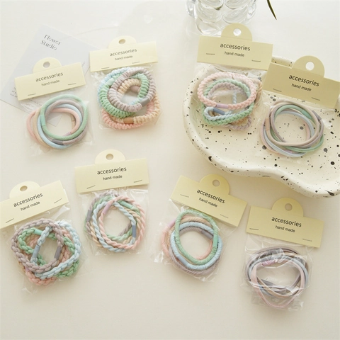 Juego de Lazos para el Cabello de Nailon de Alta Elasticidad para Mujer Duraderos Hechos a Mano Color Macarrón Accesorios Sencillos