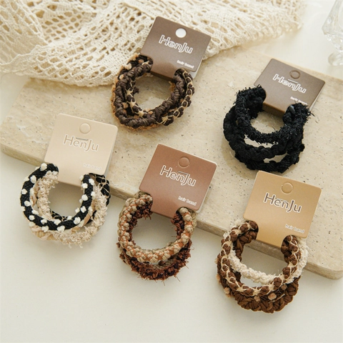 Women Braided Elastic Hair Ties Earth Tone High Elasticity Hair Bands Handmade Ponytail Holders Hair Accessories