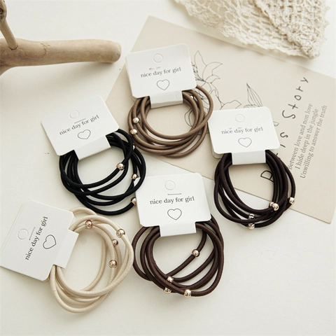 Minimalist High Elastic Hair Ties For Women Metal Beads Decorative Hair Bands Seamless Solid Color Ponytail Holders Fashion Hair Accessories