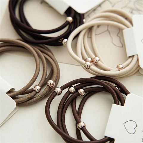 Minimalist High Elastic Hair Ties For Women Metal Beads Decorative Hair Bands Seamless Solid Color Ponytail Holders Fashion Hair Accessories