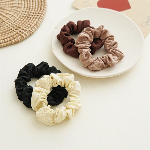 Minimalist High Elasticity Fabric Scrunchies For Women Handmade Pleated Large Intestine Hair Ring Solid Color Daily Hair Ties