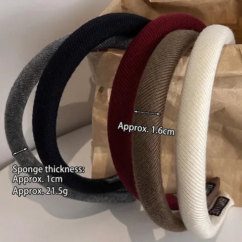 Diadema Vintage Simple de Color Sólido en Tela de Punto con Esponja para Mujer Parte Superior Craneal Alta Acanalada a Mano