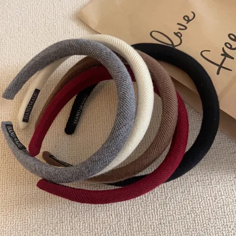 Diadema Vintage Simple de Color Sólido en Tela de Punto con Esponja para Mujer Parte Superior Craneal Alta Acanalada a Mano