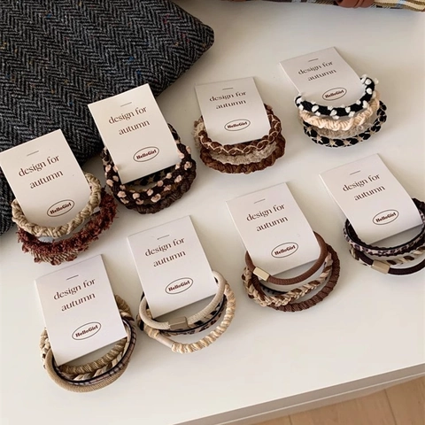 Women Braided Elastic Hair Ties Earth Tone High Elasticity Hair Bands Handmade Ponytail Holders Hair Accessories
