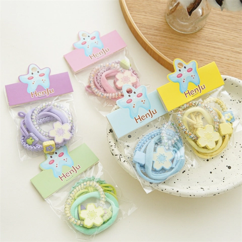 Candy Color Flower Hair Ties Elastic Rubber Hair Bands Resin Floral Decor Sweet Macaron Headbands For Women Girls Hairwear