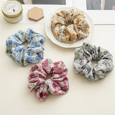 Vintage Monet Ölmalerei Farbverlauf Blumen Scrunchies Große Plissee Stoff Haargummis Für Damen Künstlerische Ästhetik Haarschmuck