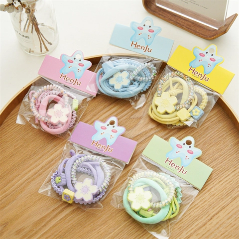 Candy Color Flower Hair Ties Elastic Rubber Hair Bands Resin Floral Decor Sweet Macaron Headbands For Women Girls Hairwear