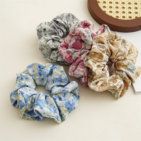 Vintage Monet Ölmalerei Farbverlauf Blumen Scrunchies Große Plissee Stoff Haargummis Für Damen Künstlerische Ästhetik Haarschmuck