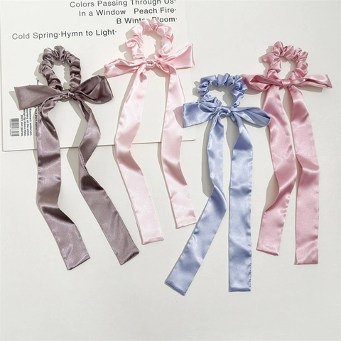 Eleganter Satin Schleife Haargummi Für Damen Langer Band Streamer Pferdeschwanz Halter Hohe Elastische Haarbänder Haarschmuck