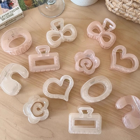 Camellia Jelly Pink White Series Geometric Resin Hair Clip Per Donna Minimalista Matte Shark Clip Accessori Per Capelli