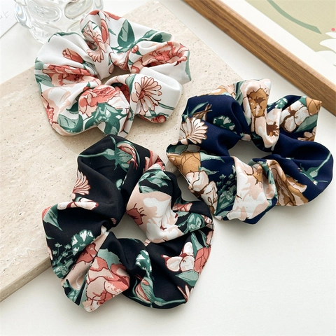 Coletero de Tela con Estampado Floral Vintage para Mujer Banda Elástica Grande Hecha a Mano Accesorios para el Cabello de Uso Diario