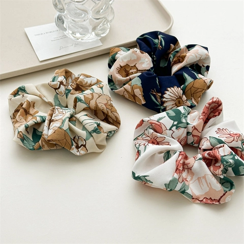 Coletero de Tela con Estampado Floral Vintage para Mujer Banda Elástica Grande Hecha a Mano Accesorios para el Cabello de Uso Diario