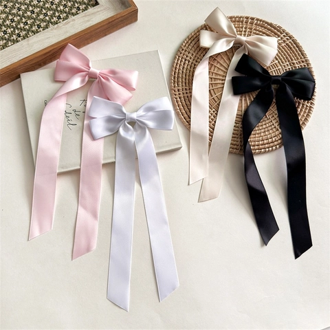 Elegante Clip para el Cabello con Lazo de Satin Cinta Larga Streamer Clip de Pico de Pato Estilo Francés Accesorios para el Cabello Mujer