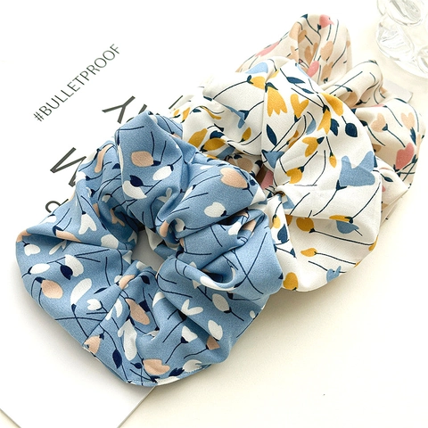 Floral Fabric Large Scrunchies High Elasticity Handmade Hair Ties Minimalist Style For Women Fashionable Daily Commute