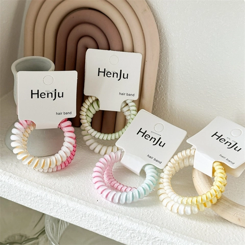 Gradient Telephone Wire Spiral Hair Ties High Elastic Resin Hair Bands Macaron Color Scrunchies For Women Daily Hair Accessories