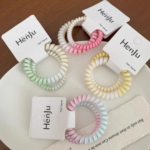 Gradient Telephone Wire Spiral Hair Ties High Elastic Resin Hair Bands Macaron Color Scrunchies For Women Daily Hair Accessories