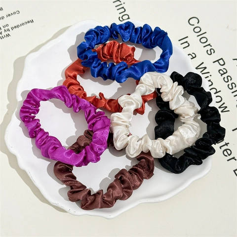 Minimalist Satin Fabric Scrunchies For Women High Elastic Pleated Silk Texture Hair Ties Solid Color Hair Accessories