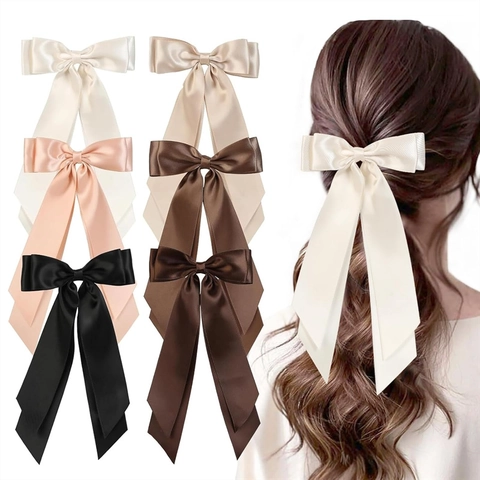Doppellagige Satin Schleife Haarklammer Mit Langen Streamern Eleganter Französischer Stil Haarnadel Für Damen Täglich Kopfschmuck