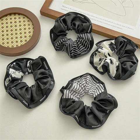 Nautical Style Satin Fabric Large Scrunchies For Women Striped Floral Printed Elastic Hair Ties High Quality Hair Accessories