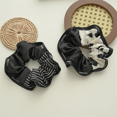 Nautical Style Satin Fabric Large Scrunchies For Women Striped Floral Printed Elastic Hair Ties High Quality Hair Accessories