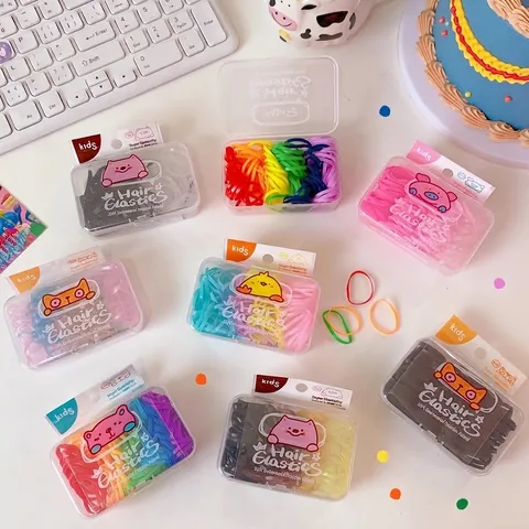 Juego de Gomas de Pelo Elásticas para Niños Colores de Caramelo Con Caja de Almacenamiento Bandas de Goma para Niñas