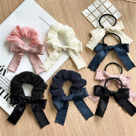 Chouchou à Nœud Plissé pour Femme Élastique à Cheveux en Satin Doux Support de Queue de Cheval Accessoires Cheveux Élégants