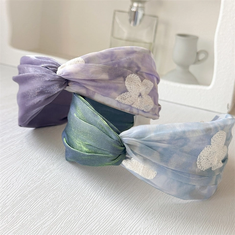 Zoete Bloemen Gedraaide Brede Haarband Vrouwen Vintage Kant Vlinder Volumegevend Romantisch Gaas Satijn Haaraccessoire