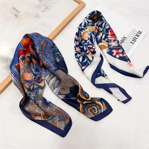 Elegant Satin Square Scarf Floral Paisley Printed Head Wrap Silk Feel Decorative Neck Scarf For Women Daily Travel Wear