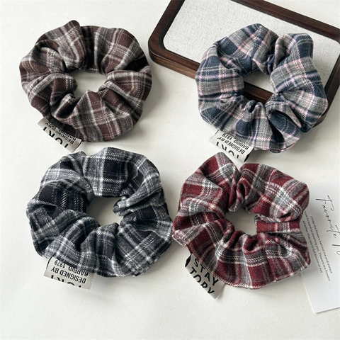 Elastici per Capelli Plaid Stile Accademia Retrò Vintage Checkered Hair Ties Elastico Tessuto Porta Coda Donna Accessori