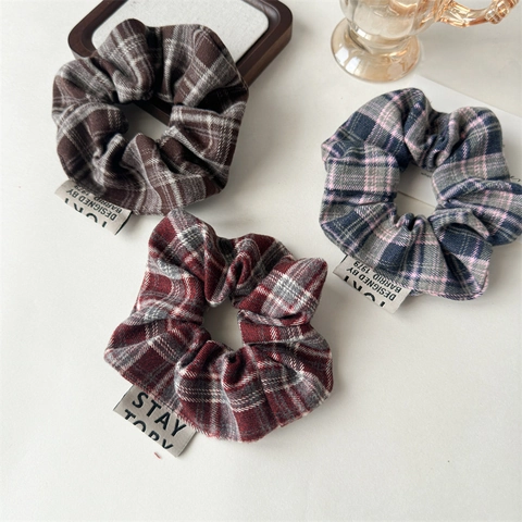 Elastici per Capelli Plaid Stile Accademia Retrò Vintage Checkered Hair Ties Elastico Tessuto Porta Coda Donna Accessori