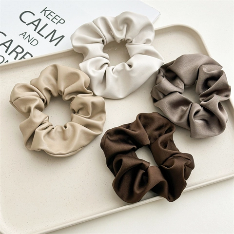 Französischer Vintage Satin Kunstleder Große Scrunchies Einfarbig Elastische Haarbänder Übergroße Haargummis Modeaccessoires Für Damen