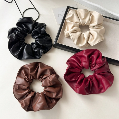Chouchou en Similicuir Rétro pour Femmes Grand Élastique à Cheveux Bandeau Élastique Accessoires Cheveux Haut de Gamme Automne Hiver Quotidien