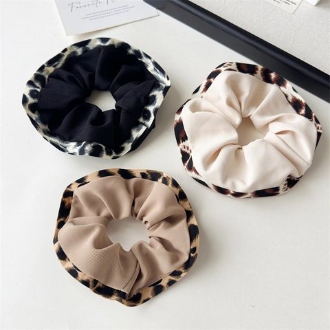 Fashion Leopard Print Ruffle Scrunchie High Elastic Polyester Hair Tie Versatile Autumn Winter Large Hair Ring For Women