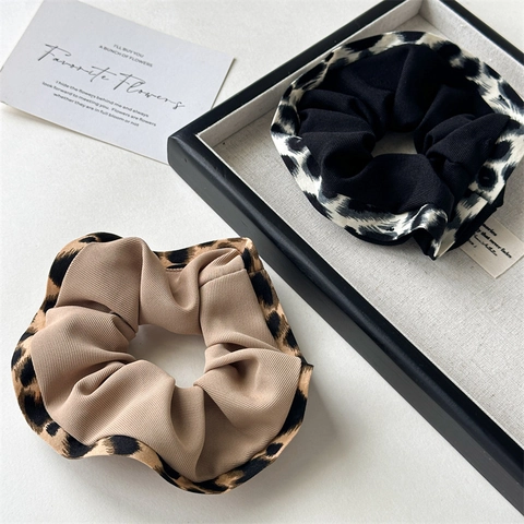Fashion Leopard Print Ruffle Scrunchie High Elastic Polyester Hair Tie Versatile Autumn Winter Large Hair Ring For Women