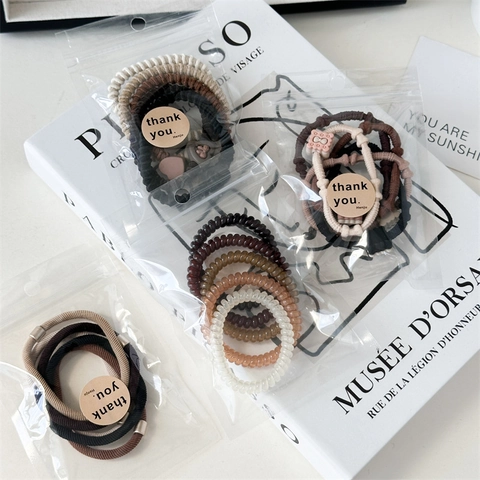 Semplici Elastici per Capelli ad Alta Elasticità da Donna Marrone Nero Tessuto Elastico Corda per Capelli Cuore Fiocco Decorazione Accessori per Capelli Moda