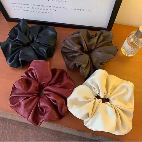 Chouchou en Similicuir Rétro pour Femmes Grand Élastique à Cheveux Bandeau Élastique Accessoires Cheveux Haut de Gamme Automne Hiver Quotidien