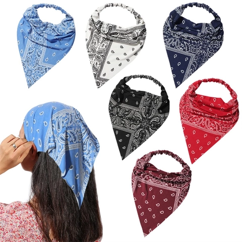Damen Paisley Bedruckt Dreieckiges Kopftuch Haarband Elastische Baumwollmischung Bohemian Vintage Kopfwickel Haarschmuck