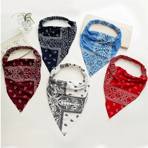 Damen Paisley Bedruckt Dreieckiges Kopftuch Haarband Elastische Baumwollmischung Bohemian Vintage Kopfwickel Haarschmuck
