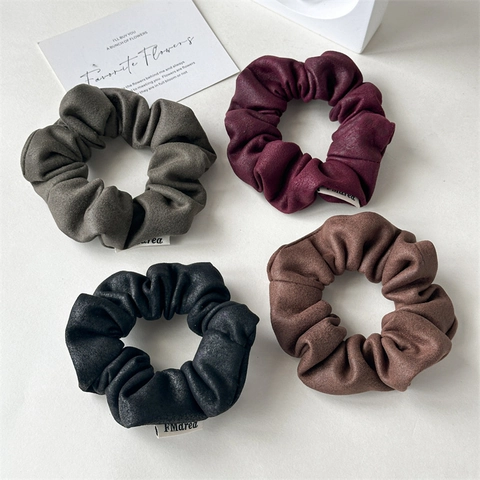 Vintage Suede Fabric Large Hair Scrunchies For Women Elegant Korean Style Elastic Pleated Solid Color Handmade Hair Ties Accessories