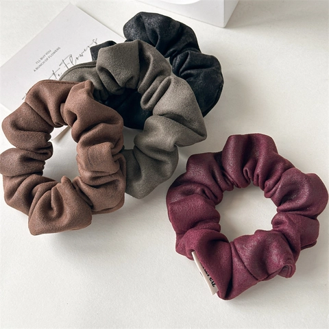 Vintage Suede Fabric Large Hair Scrunchies For Women Elegant Korean Style Elastic Pleated Solid Color Handmade Hair Ties Accessories