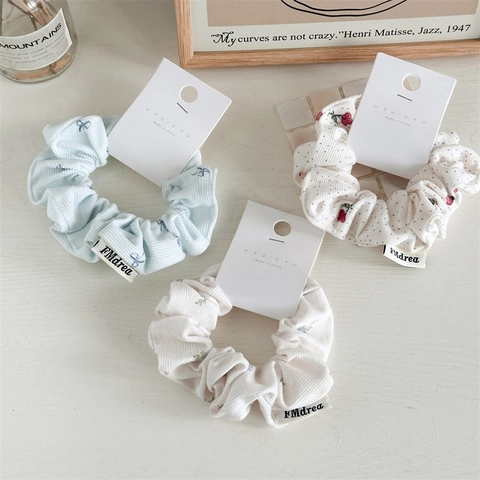 Vintage Floral Ruched Hair Scrunchie Fabric Cherry Polka Dot Pleated Hair Tie Sweet Minimalist Hair Accessory For Women Girls