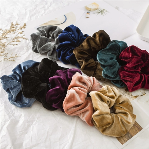 Coleteros de Terciopelo Alta Elasticidad Gomas para el Pelo Mujer Otoño Invierno Color Sólido Grandes Anillos de Pelo Accesorios Elegantes