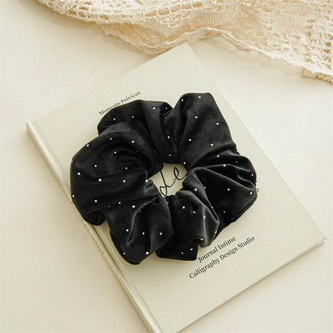 Elastico per Capelli Vintage Francese in Velluto Con Design a Stelle di Strass Elegante Accessorio per Coda di Cavallo Donna
