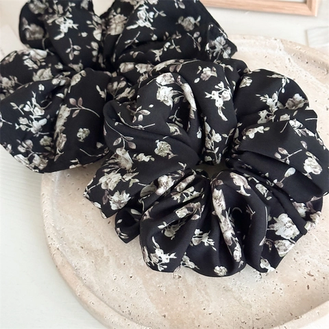 Coleteros de Gasa Grandes con Estampado Floral Accesorios para el Cabello Vintage Franceses Elegantes para Mujer