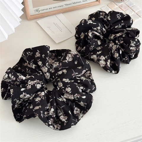 Coleteros de Gasa Grandes con Estampado Floral Accesorios para el Cabello Vintage Franceses Elegantes para Mujer