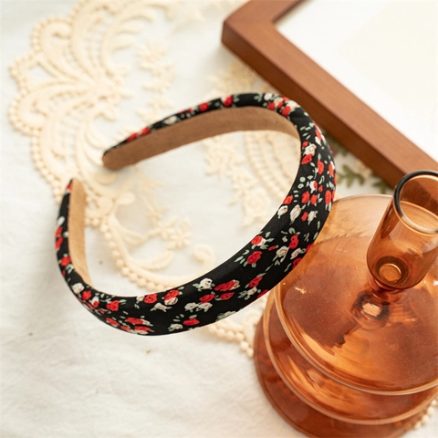 Serre-tête Vintage Français en Tissu Imprimé Floral Rose Large Rembourré pour Femmes Accessoires de Cheveux Élégants