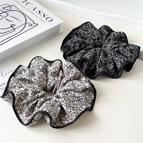 Vintage-Blumen-Großes-Haargummi Mit Kontrastrand Frisches Botanisches Muster Stoff-Haargummi Für Damen Täglicher Haarschmuck